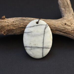 Black Webbed Picasso Jasper 40mm Oval Pendant Bead Natural Beach Necklace DIY